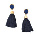 Hanging Tassel with Stone Post Earrings, 2-1/4-Inch, Navy