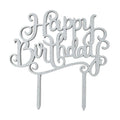 Happy Birthday Glitter Cake Topper, 6-Inch, Silver