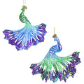 Iridescent Glitter Accent Acrylic Peacock Christmas Ornaments, 5-1/2-Inch, 2-Piece
