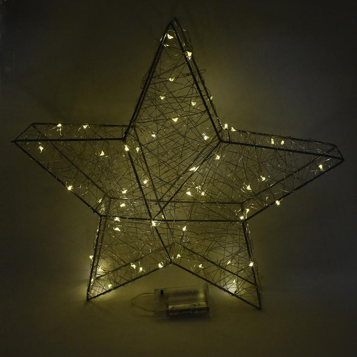 LED Metal Wired Christmas Star Stand, Silver, 15-Inch