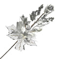 Metallic and Glitter Poinsettia Branch Spray, 25-Inch, Silver