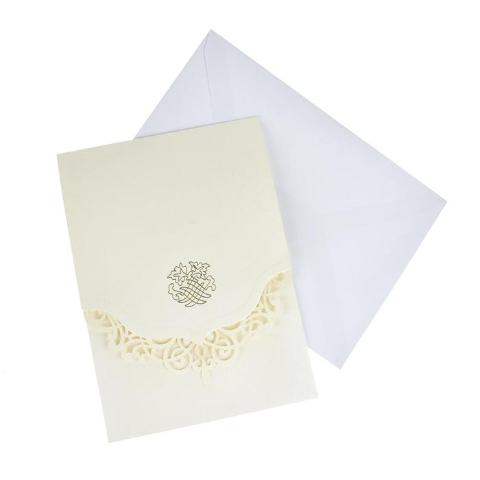 Metallic Embossed Laser Cut Design Invitations, 5-1/4-Inch, 8-Piece, Ivory