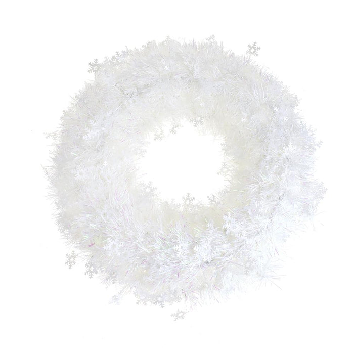 Metallic Tinsel Snowflake Wreath, White, 18-Inch