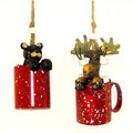 Moose and Bear Hot Cocoa Mug Christmas Ornaments, 2-Piece