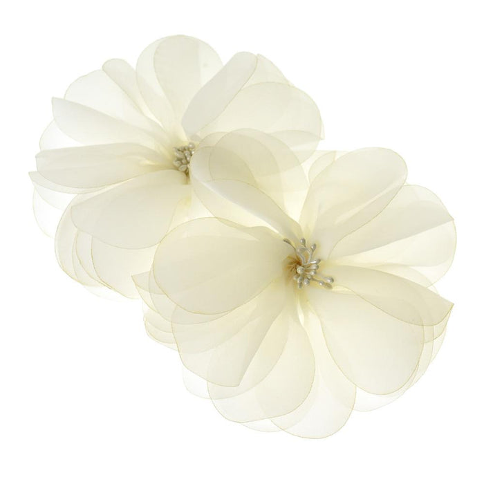Organza Flowers with Beaded Center, 5-3/4-Inch, 2-Count, Ivory