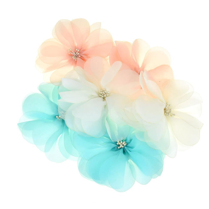 Organza Flowers with Beaded Center, 5-3/4-Inch, 2-Count
