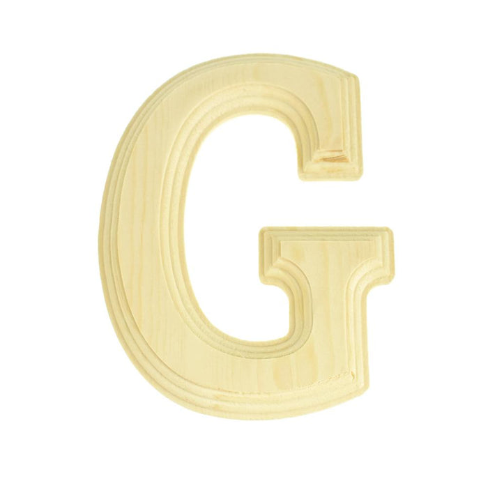 Pine Wood Beveled Wooden Letter G, Natural, 5-13/16-Inch