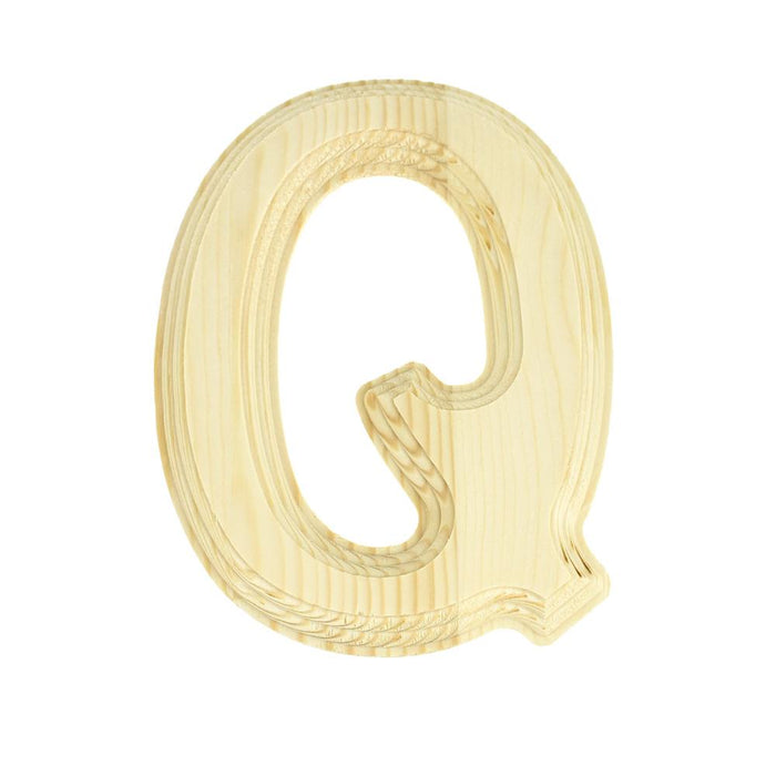 Pine Wood Beveled Wooden Letter Q, Natural, 5-13/16-Inch