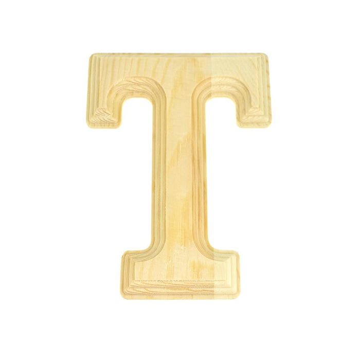Pine Wood Beveled Wooden Letter T, Natural, 5-13/16-Inch