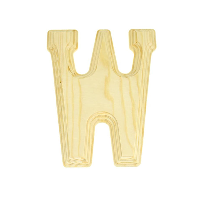 Pine Wood Beveled Wooden Letter W, Natural, 5-13/16-Inch