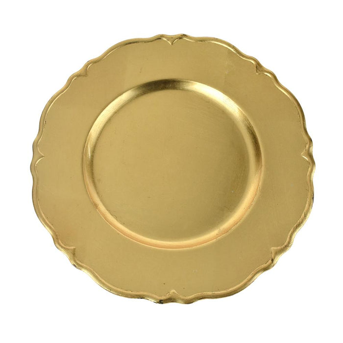 Plastic Round Charger Plate Wavy Edge, 13-Inch, Gold, 1-Count