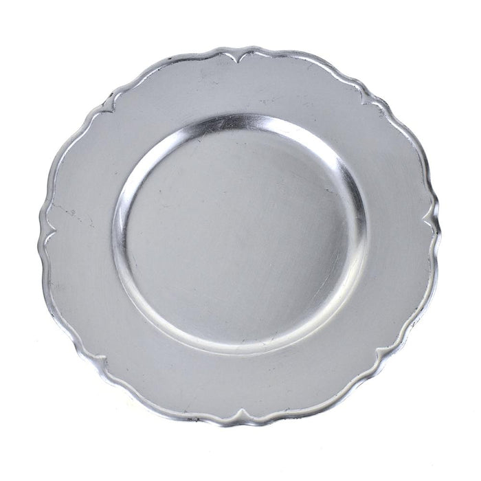 Plastic Round Charger Plate Wavy Edge, 13-Inch, Silver, 1-Count