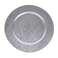 Plastic Round Charger Plate Wood Grain, 13-Inch, Silver, 1-Count