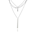 Rectangular Bar Pendant and Chain Layered Necklace, Silver, 22-Inch