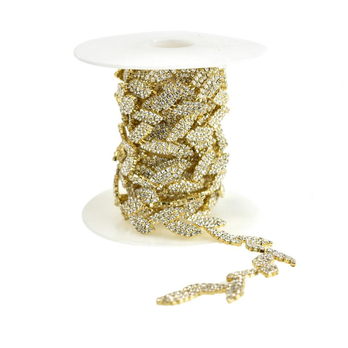 Shining Leaves Crystal Rhinestone Jewel Trim, Gold, 5/8-Inch, 3-Yard