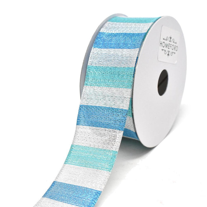 Shiny Metallic Stripes Wired Ribbon, 1-1/2-Inch, 10-Yard