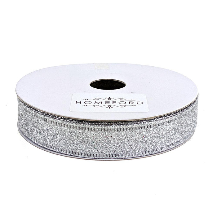 Sparkling Glitter Wired Ribbon, Silver, 5/8-Inch, 10-Yard