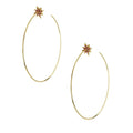 Star Studded Hoop Earrings, Red, 2-1/2-Inch