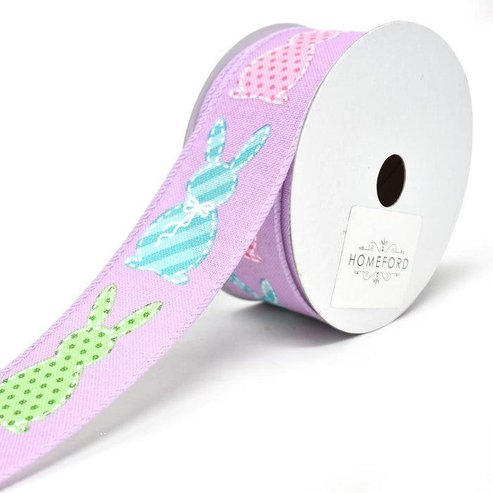 Stitched Bunny Cut Outs Wired Linen Ribbon, 1-1/2-Inch, 10-Yard