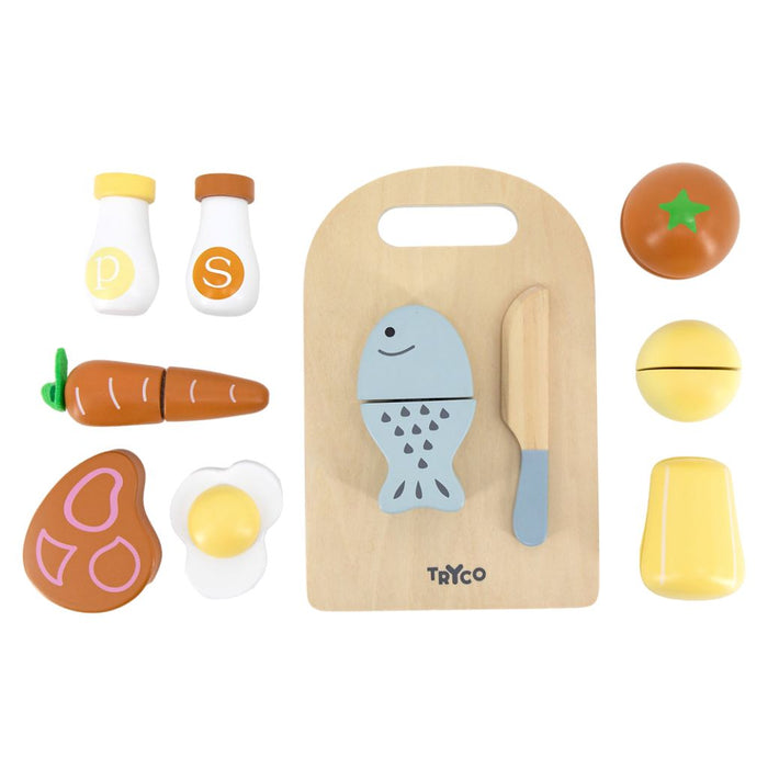 TRYCO WOODEN CHOPPING BOARD WITH FOOD