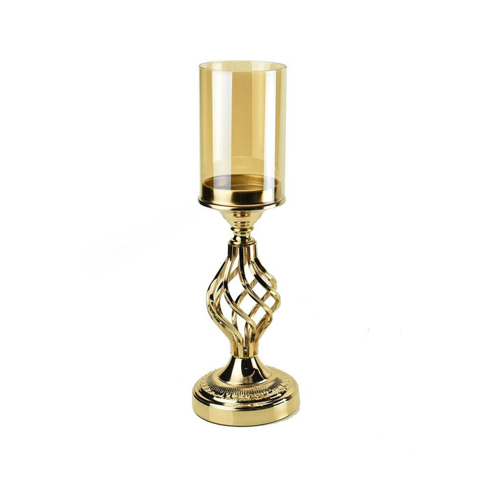Twisted Candle Holder with Glass Cylinder Centerpiece, 16-Inch, Gold