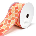 Variation Hex Wired Printed Canvas Ribbon, 2-1/2-Inch, 10-Yard, Coral
