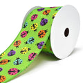 Vibrant Colored Lady Bugs Wired Linen Ribbon, 2-1/2-Inch, 10-Yard, Green