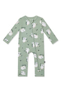 Zippered Romper in Koala shown on a white background